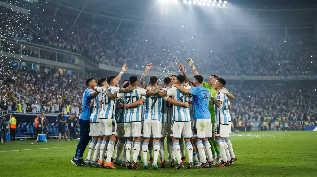 Argentina national football team celebrating after a World Cup qualifier victory