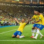 Brazil national football team in yellow shirts during a CONMEBOL World Cup qualifier