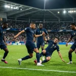 France national football team players in blue jerseys during a World Cup qualifying match