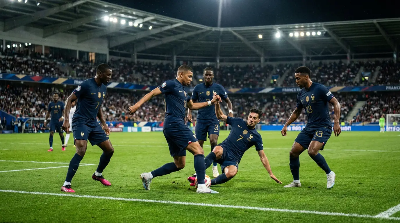 France national football team players in blue jerseys during a World Cup qualifying match