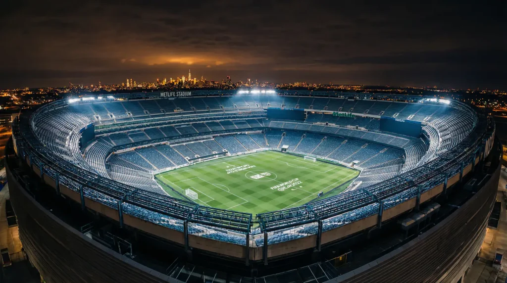 MetLife Stadium New York at night hosting World Cup final football match