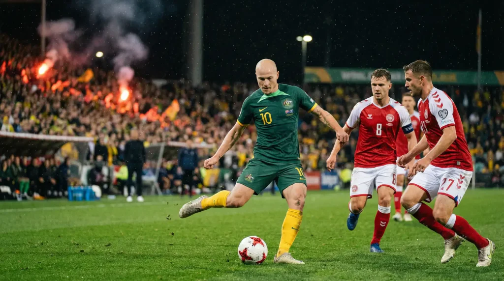 Australian Socceroos players in action with World Cup 2026 predictions analysis overlay