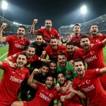 Turkey national football team players celebrating qualification for the 2026 World Cup
