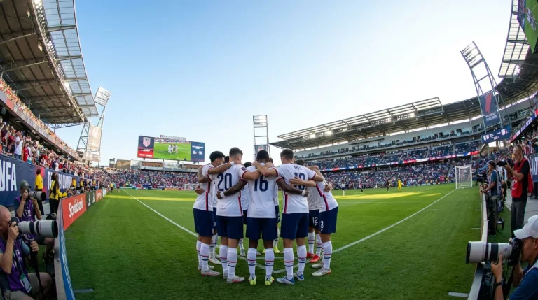 USA national football team players on the pitch during a World Cup preparation match