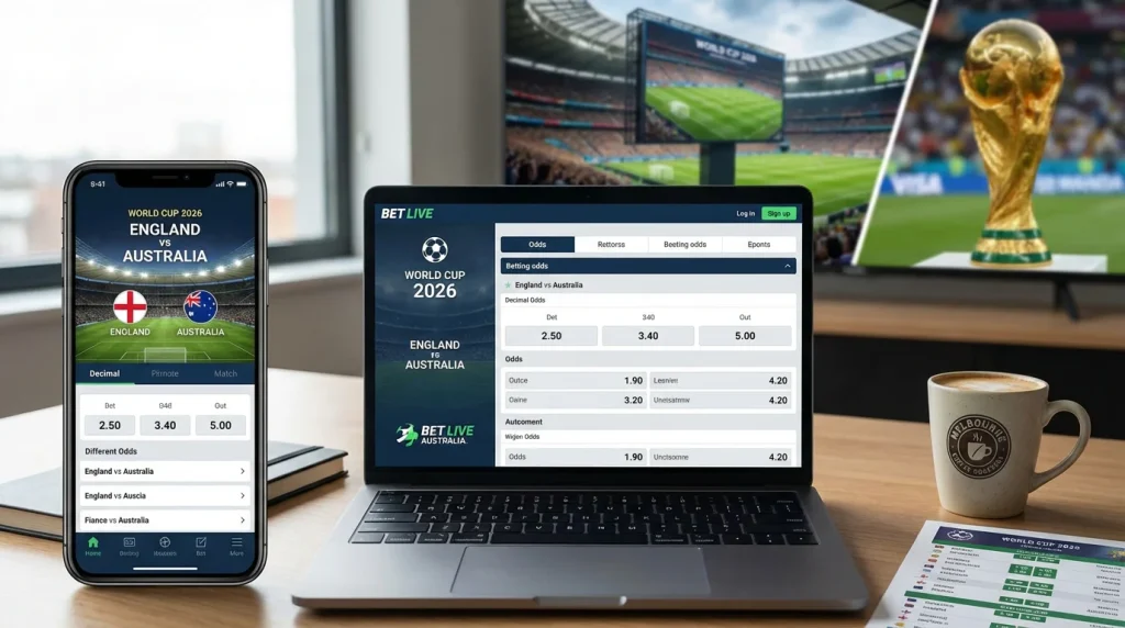 World Cup 2026 betting odds on mobile and laptop for England vs Australia match