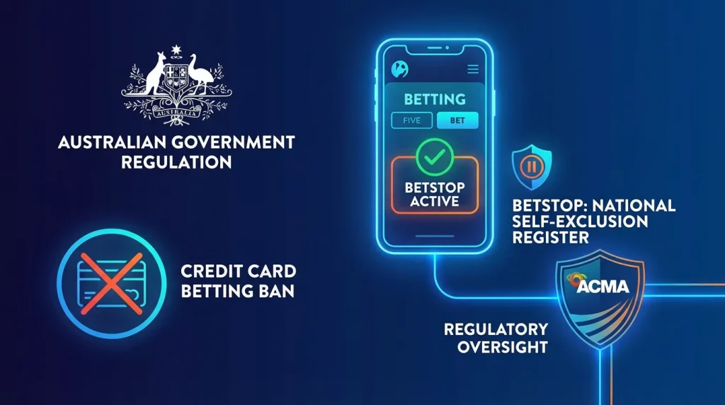 Overview of Australian betting regulations including credit card ban and BetStop self-exclusion register