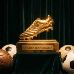 Golden Boot trophy with world's top strikers competing for World Cup 2026 top scorer honours