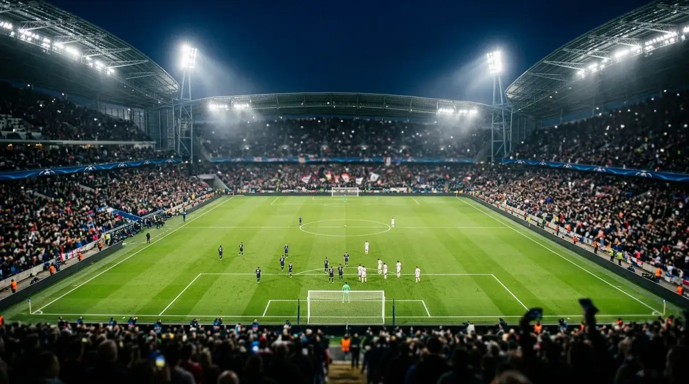 World Cup 2026 knockout night stadium under floodlights with a dramatic late-match atmosphere