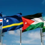 Flags of Cabo Verde, Curaçao, Jordan and Uzbekistan representing the four World Cup 2026 debutant nations